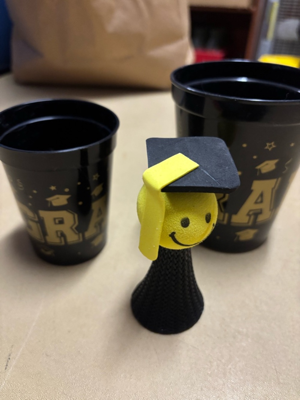 Graduation Smiley Face Kids Accessory - Black & Yellow